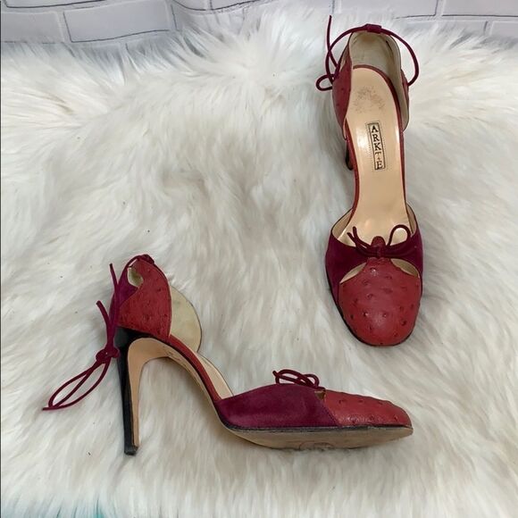 Artie Red Leather Ankle Tie Heels Size 39/8.5 - Picture 1 of 6